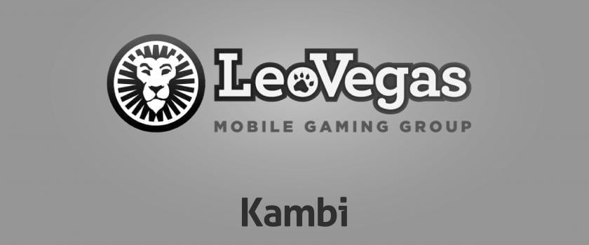 A image of LeoVegas mobile gaming group's logo and the Kambi logo beneath highlighting a partnership.